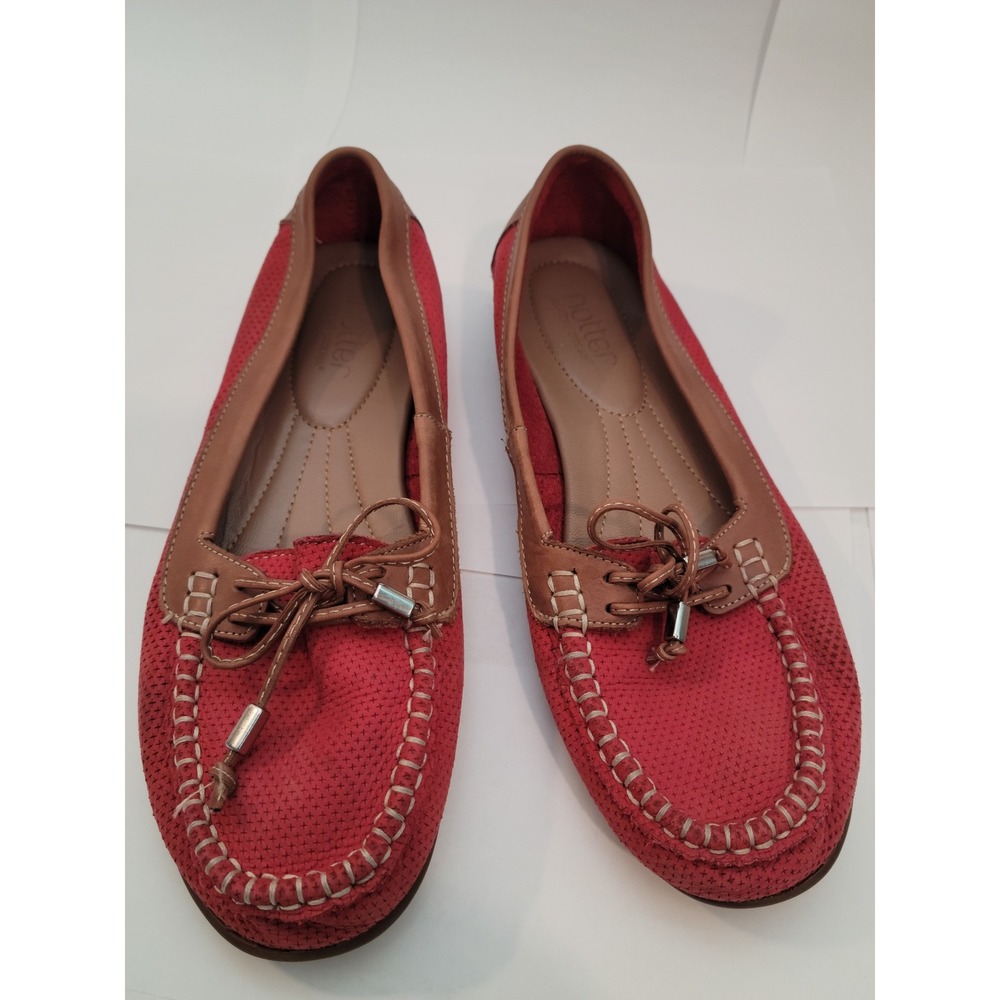 Hotter Somerset Loafers Women 9 Coral Red Perforated‎ Suede Leather Moccasins